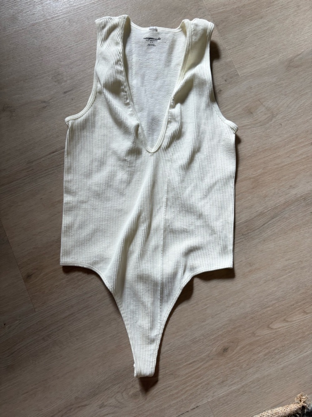 Out From Under Urban Outfitters Ribbed Plunging V-Neck Bodysuit Cream Small NWOT